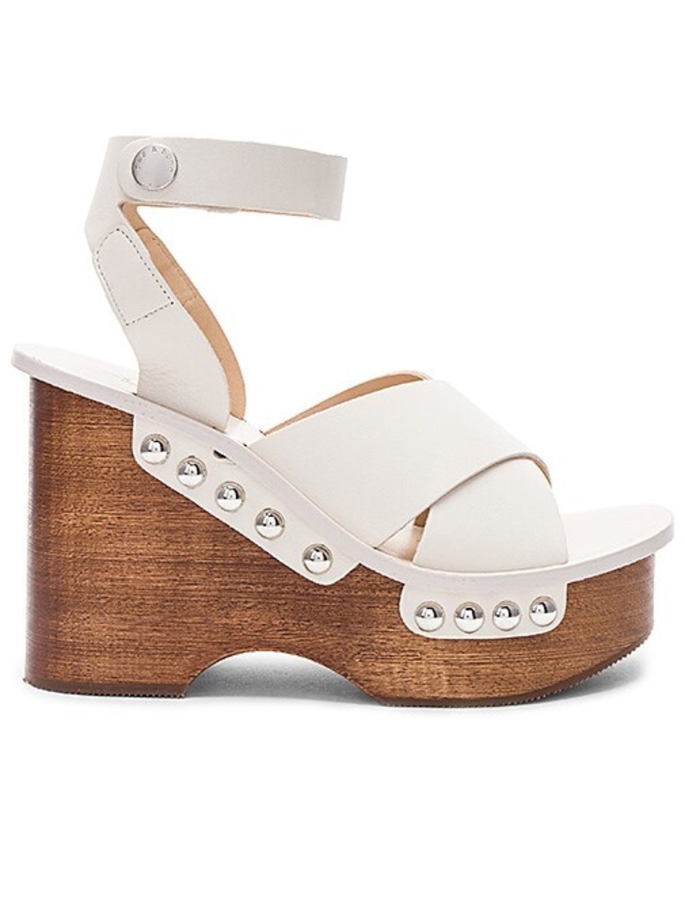 rag & bone Hester White Leather Platform Clog Sandals with Stud Accents